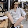 2 Pcs/Set Women Summer Sweatshirt Pants Set Short Sleeve Zippered Turn-down Collar Top Drawstring Elastic Waist Loose Sweatpants Tracksuit Pansuit