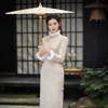 New Chinese velvet auspicious cloud jacquard cheongsam, new thickened long compound super soft autumn and winter youthful temperament advanced sense