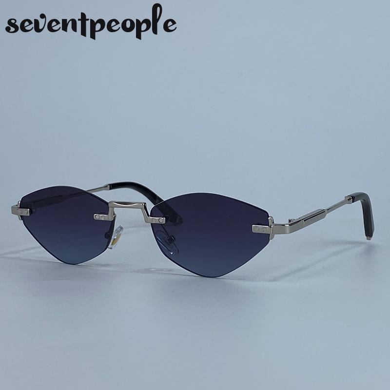 Small Frame Polygon Rimless Sunglasses Women  Luxury Brand Vintage Metal Hexagon Sun Glasses Classic Frameless Shades UV400