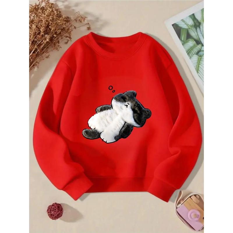European sizes Kids' Crewneck Sweatshirt - Black And White Furry Animal Pattern ,Sportswear And Casual Wear, Soft And Comfortable, Children's Clothing