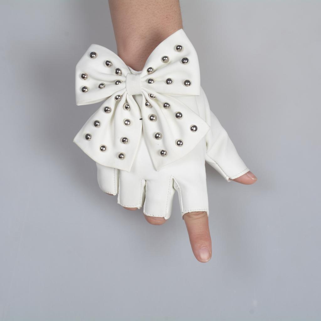 Women Bow Rivet Gloves Performance Performance Half Finger Gloves Nightclub Dance Stage Dancing Gloves