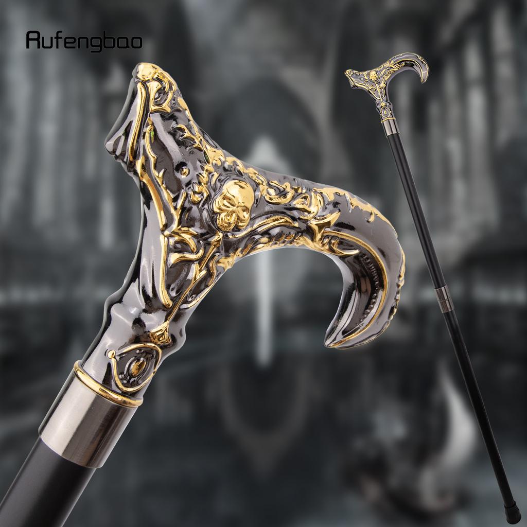 Golden Black Skull Flower Head Walking Cane Fashion Decorative Walking Stick Gentleman Elegant Cosplay Cane Knob Crosier 93cm
