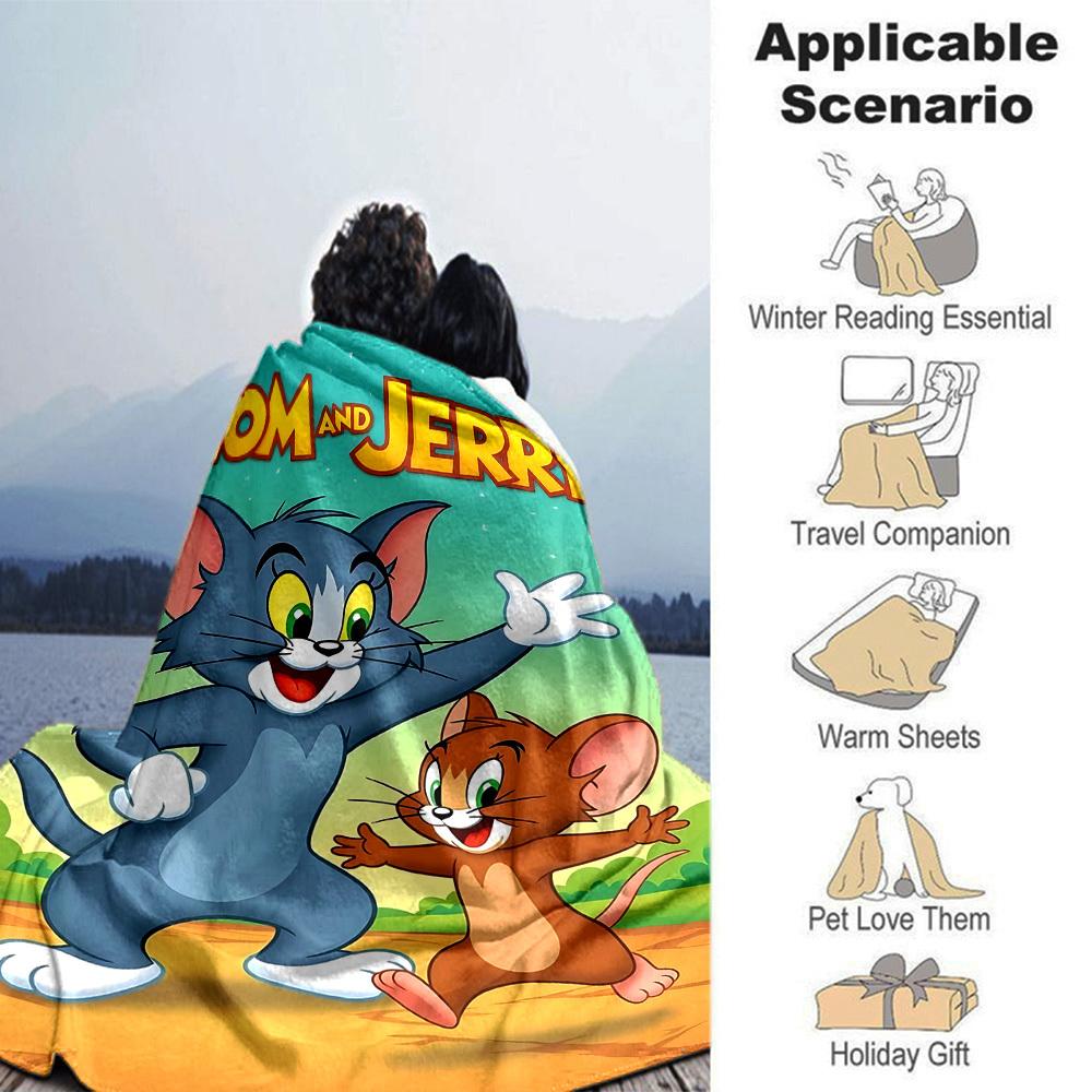 1pc Tom and Jerry Flannel Blanket Soft Warm Throw for Home, Office, Travel, All-Season Cozy Bedding Gift L1444