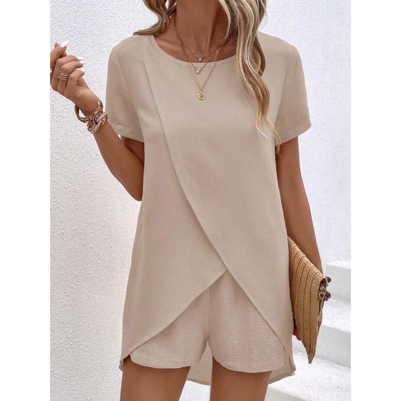 2025 Summer Women's Two-Piece Set: Irregular Top & Shorts Casual Wear