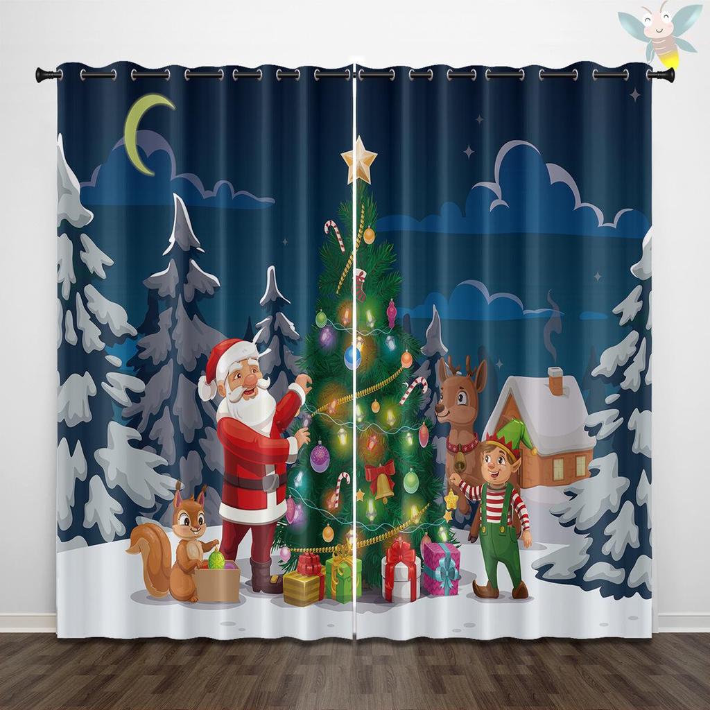 Custom High-Precision Blackout Silk Christmas Curtains with Grommet/Rod Pocket
