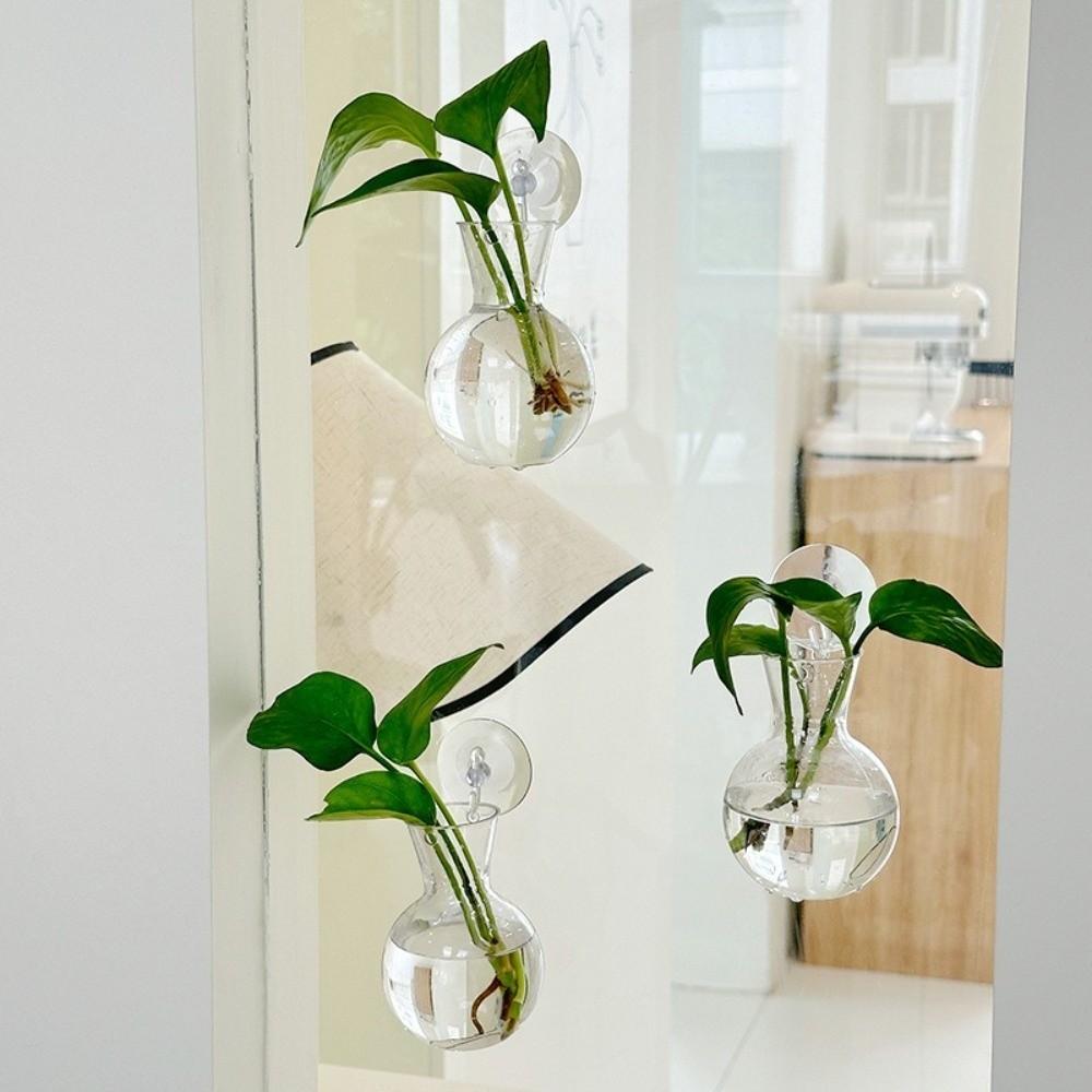 4pcs/set Self-Watering Plant Hydroponic Vase Transparent Hanging Fish Tank Mini Flower Pot Bathroom