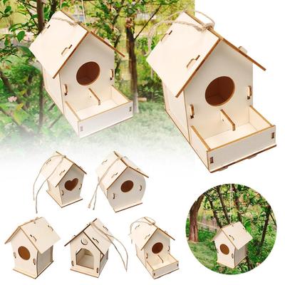 Vogel Holz Haus mit Lanyard Outdoor Unfinished DIY Zubehör Pet Liefert Hängen Vogelhaus für Außerhalb Balkon H6A5