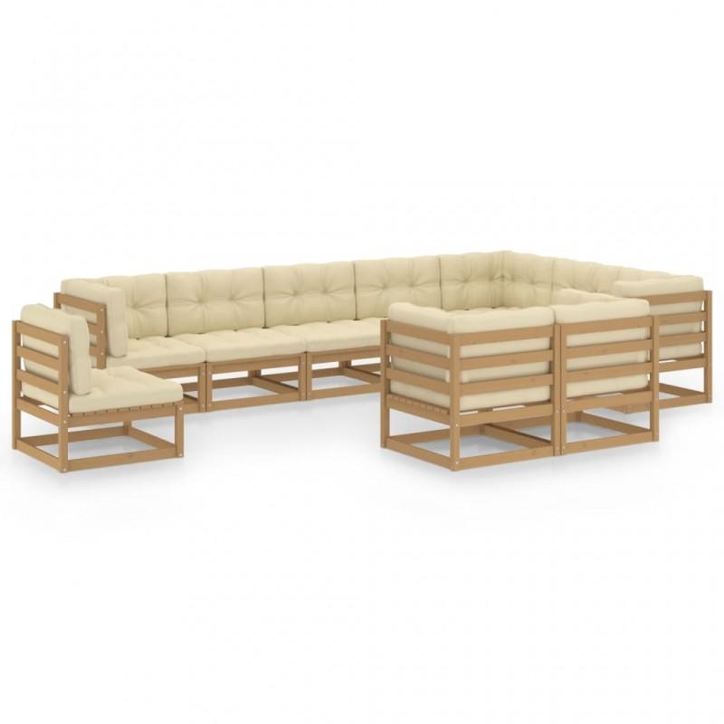 Día y Noche - Día y Noche Set de muebles de jardín 10 pzs cojines madera pino marrón miel