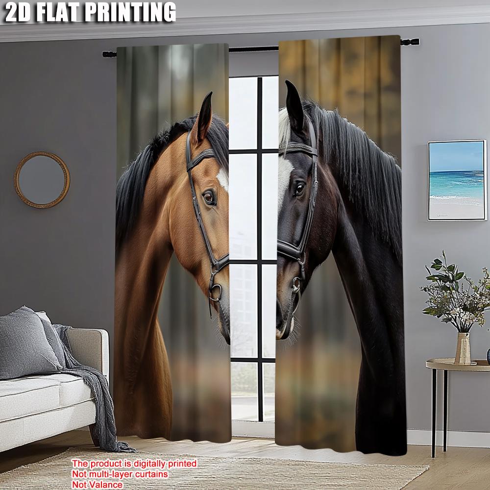 Set Of 2 Minimalist Curtains Print Charming Couple Horse Versatile Fabric Without Rod Festive Ldeal Bedroom Various Curtain Polyester Perfect For