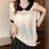 Women Sweaters Pullovers 2025 Summer Short Sleeve Doll Collar Casual Knitted Sweater Women Tops Pullover JJ229
