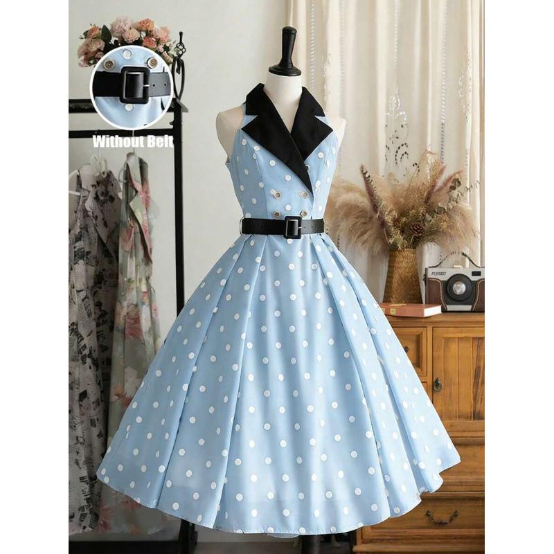 European and American contrasting color polka dots elegant sleeveless dress 2026 summer new temperament thin skirt