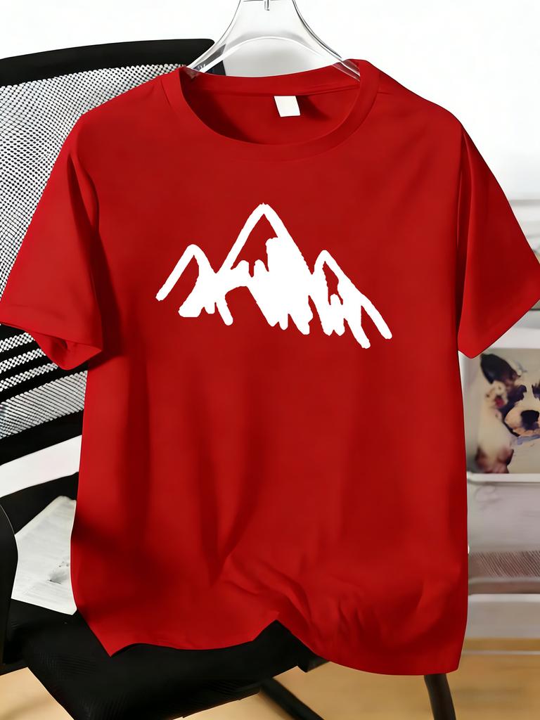 Unisexs Hand Drawn Mountain Graphic Tee Crew Neck Short Sleeve Outdoor Hiking Camping Lover Light Summer Daily Casual Basic T Shirt