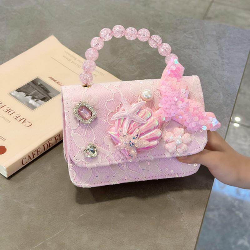Adorable Mermaid Pearl Handbag 2024 Summer Lightweight Pu Bag For Kids Daily Use