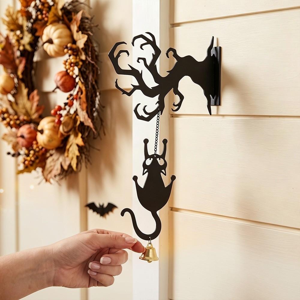 Acrylic Silhouette Black Cat Hanging Bell Wall-mounted Hanging Ghost Wind Chime Halloween Welcome Sign Spooky