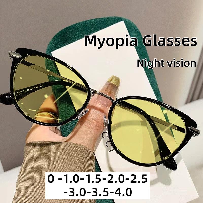 New Fashion Cat Eye Near Sight Eyewear Unisex Diopter Outdoor Night Vision Myopia Glasses Finished Prescription