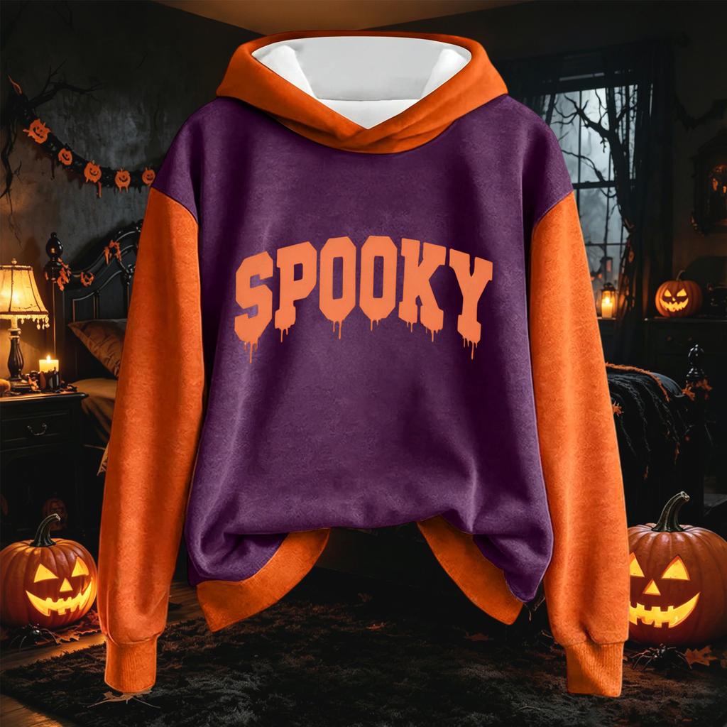 Women's Long Sleeve Halloween Print Drawstring Hoodie Sweatshirt Pullover Top