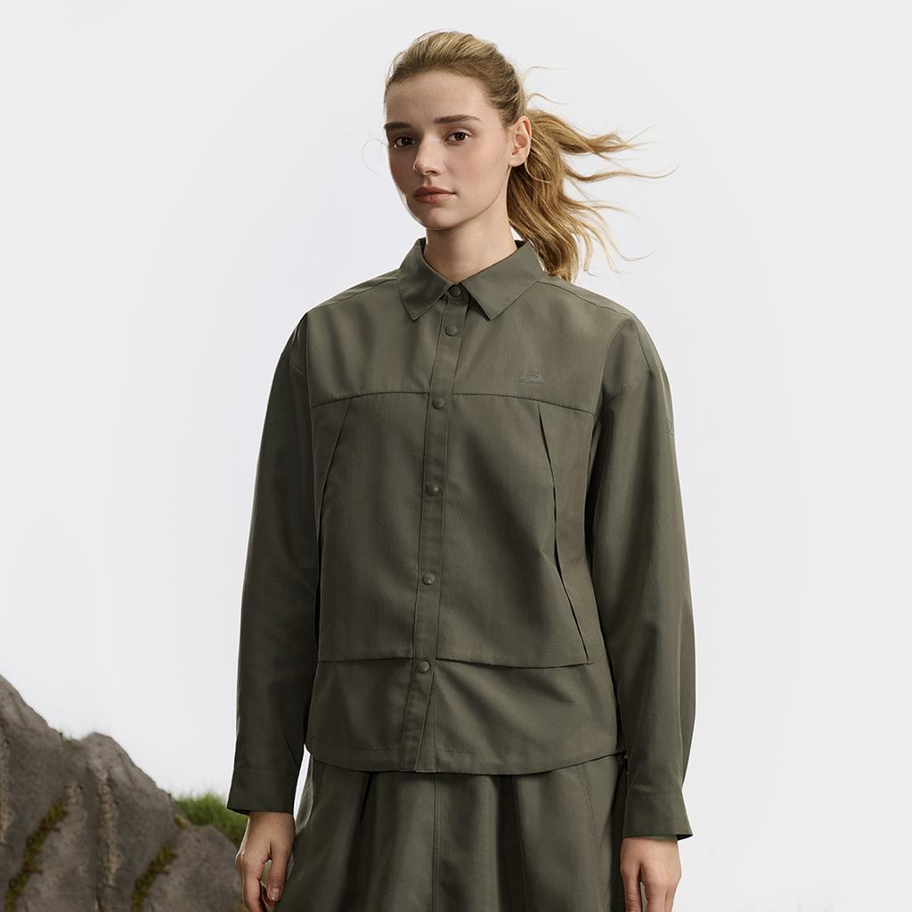 Fila Explore Trendy Minimalist Classic Retro Sports Casual Outdoor Versatile Loose Woven Long Sleeve Shirt Women Shirts Asphalt A11W617401FDG