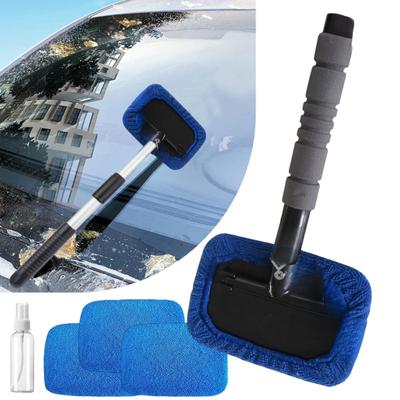 Extendable Car Windshield Cleaner with 4 Microfiber Pads Rotating Head Microfiber Cleaning Brush Windshield Cleaning Kit