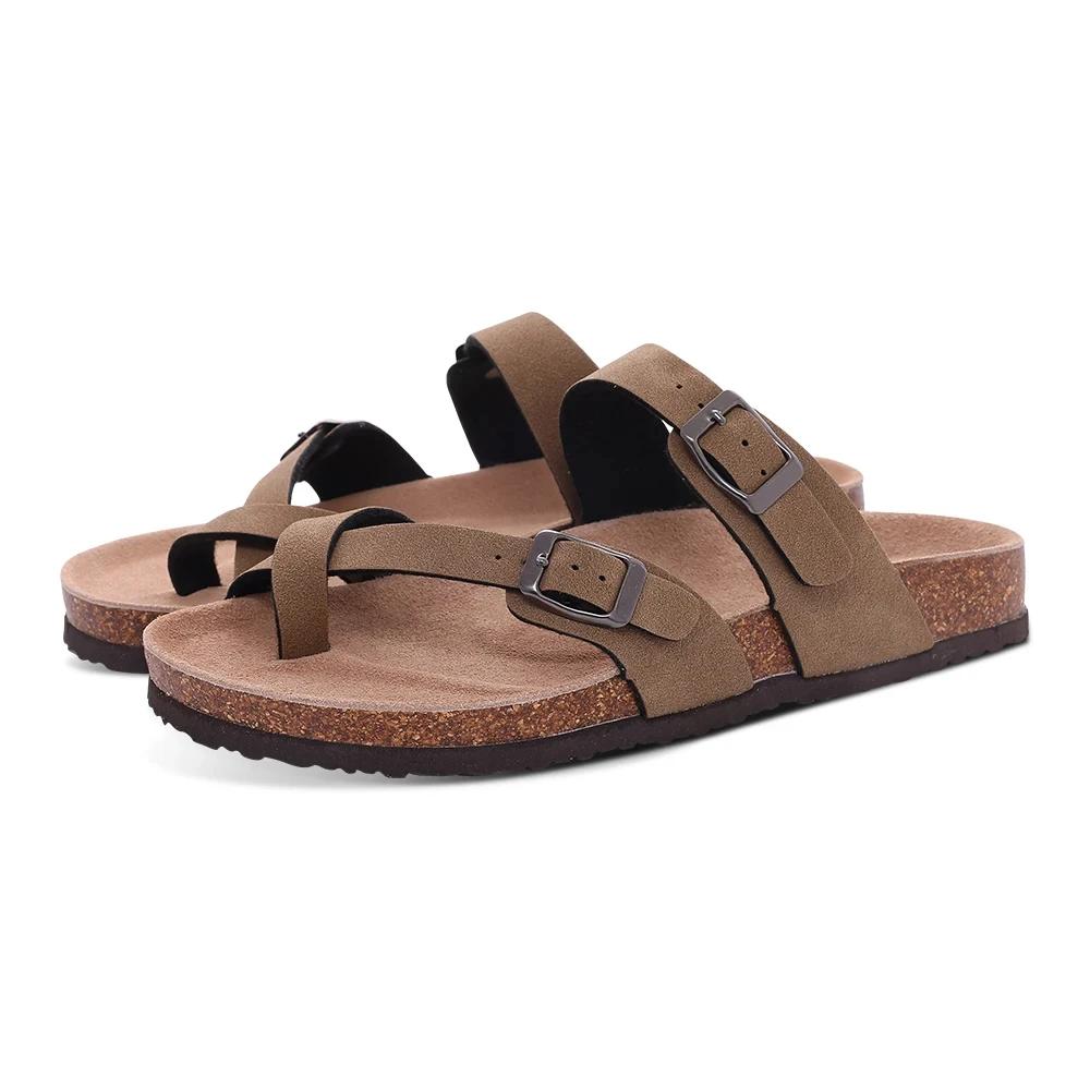 Fashion Crestar Women Classic Cork Slippers New Unisex Suede Flats Sandals With Arch Support Summer Beach Slides Adjustable Buckle Shoes