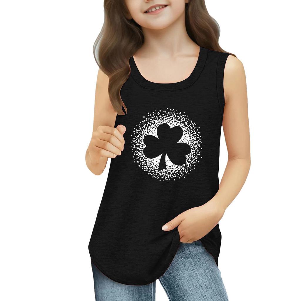 Girls Kids Summer Crewneck Sleeveless Shirts Tank Tops St. Patrick's Day