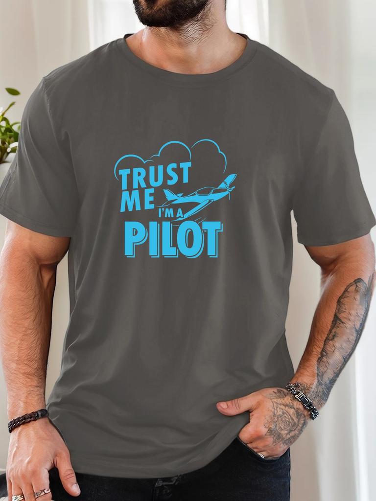 T-Shirt Print 100% Cotton Pilot Slogan Pattern Summer Round Neck Breathable Men's Short Sleeves Loose Cotton Tee Daily Top