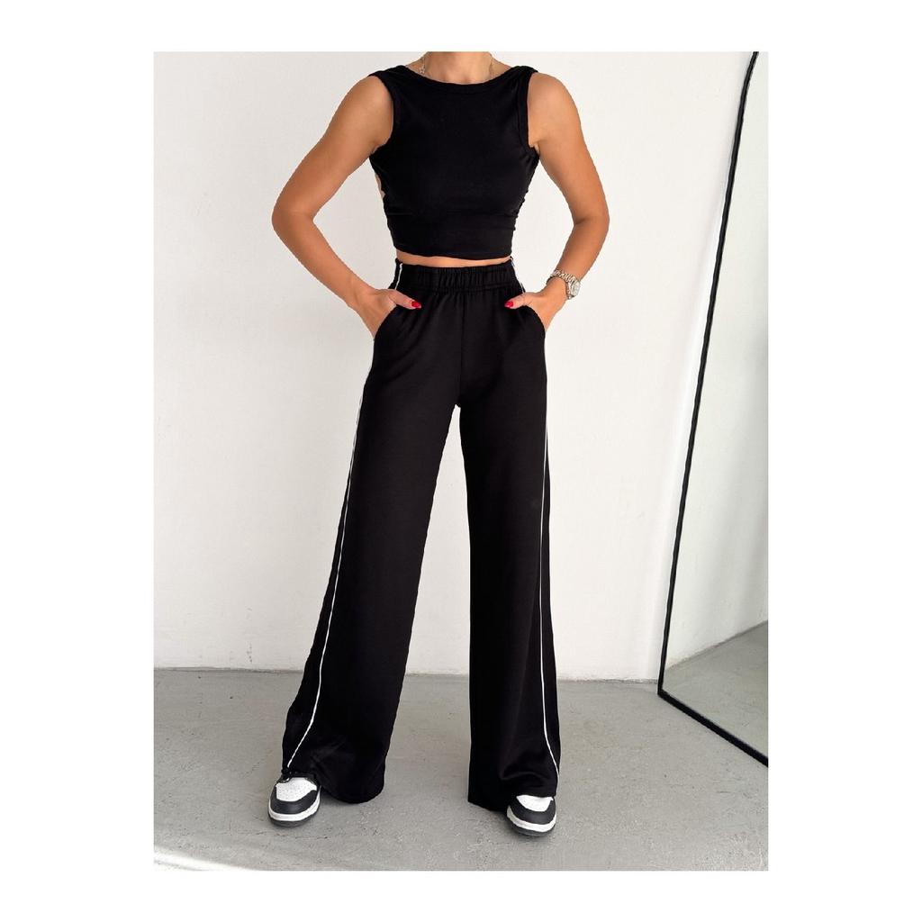 Women's Trend With Plenty Of Trotting Modal Fabric Tracksuit Six Double Pockets Wide Leg Sides With White Lane