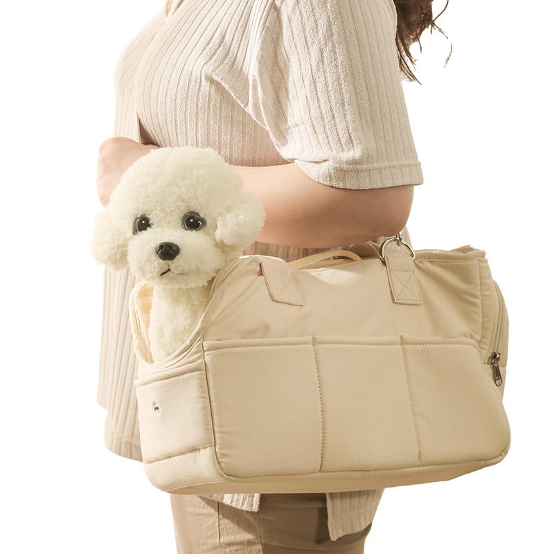 Luxury Nylon Pet Carrier Tote Waterproof Dog Bag with Shoulder Strap Quilted Pockets Portable Foldable Travel Bag for Cat Dog
