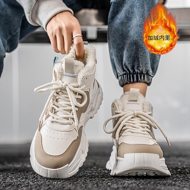 High-top winter velvet thickened warm snow cotton shoes casual sports heightened thick-soled dad shoes