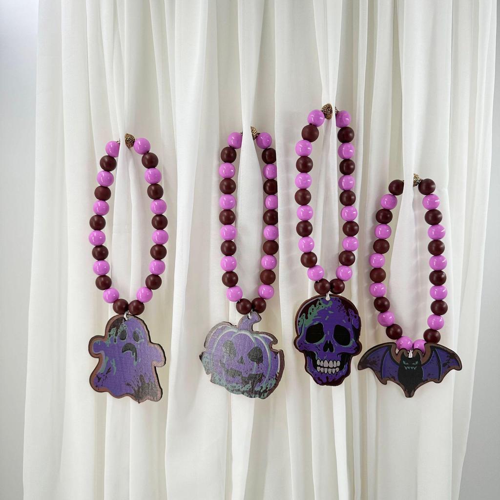 Magnetic Skull and Bat Halloween Wooden Curtain Tiebacks