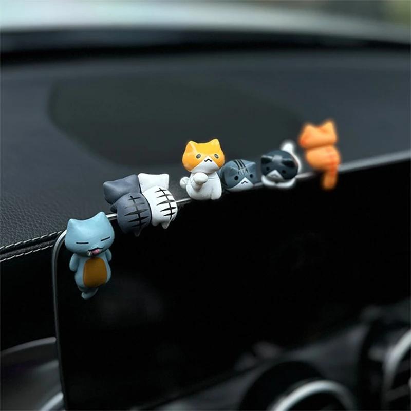 6PCS Car Display Screen Decorations Back Cat Cartoon Car Decoration Centre Console Screen Ornaments Car Decorative Items