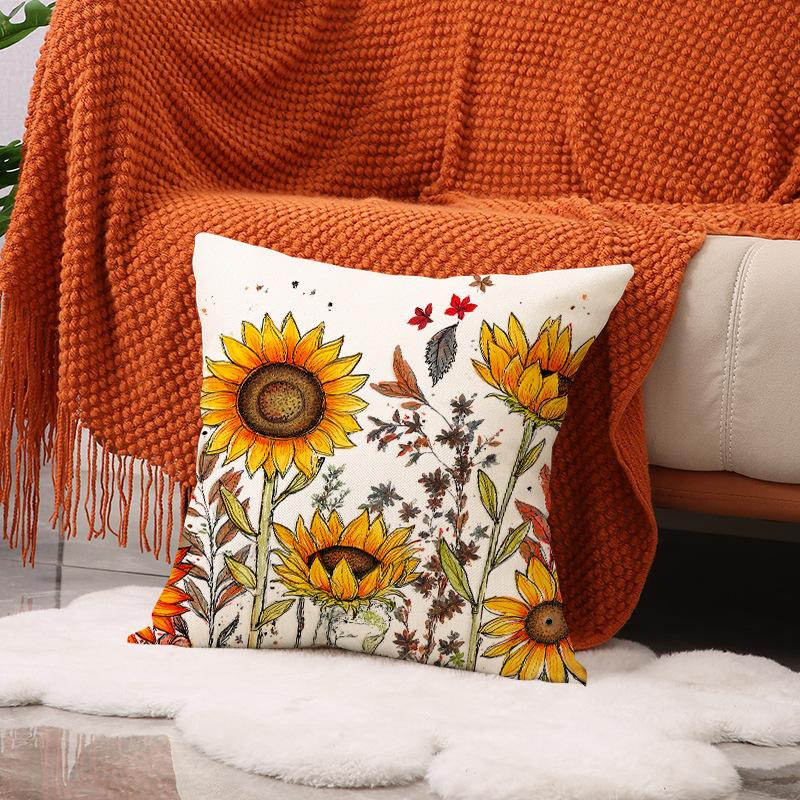 Neue Herbst Sofa Kissenbezug Leinen Einseitiger Blumendruck Kissenbezug Indoor Sofa Set Kissen
