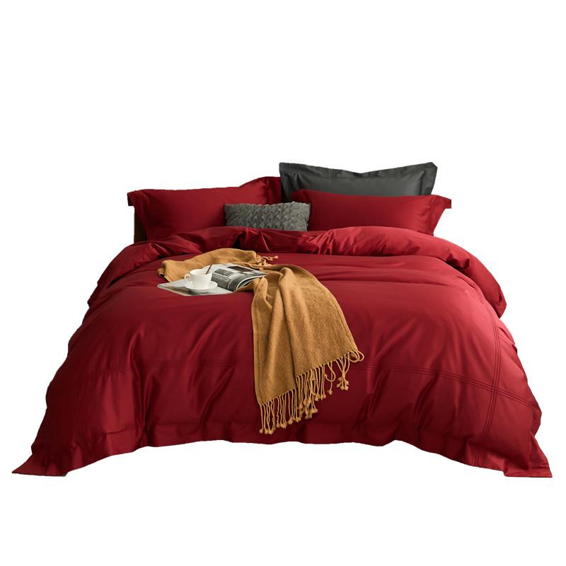 100S Sateen Long-Staple Cotton Wedding Red Duvet Cover Set - Pure Cotton Bedding for Newlyweds