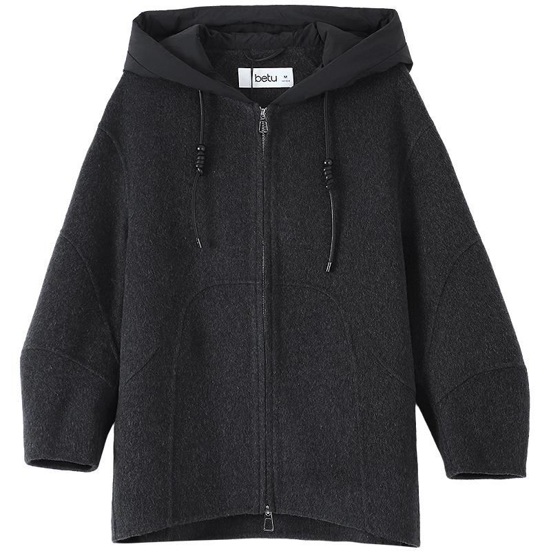 Betu Women's Winter Hooded Wool Blend Zip Coat