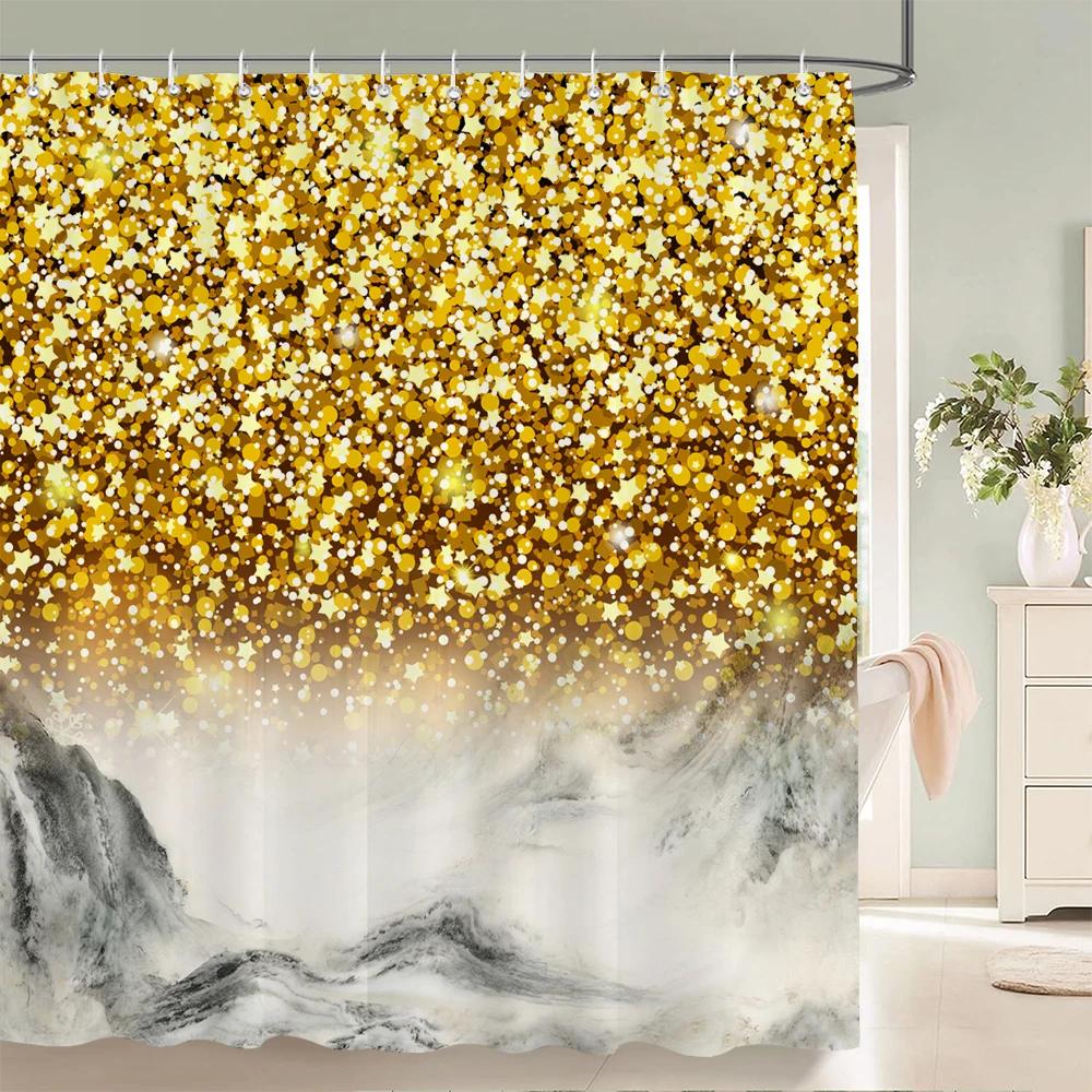 3D Printing Golden Dream Shining Stars Shower Curtain With Hook Shower Curtain Polyester Waterproof Home Decor Curtain 180x180