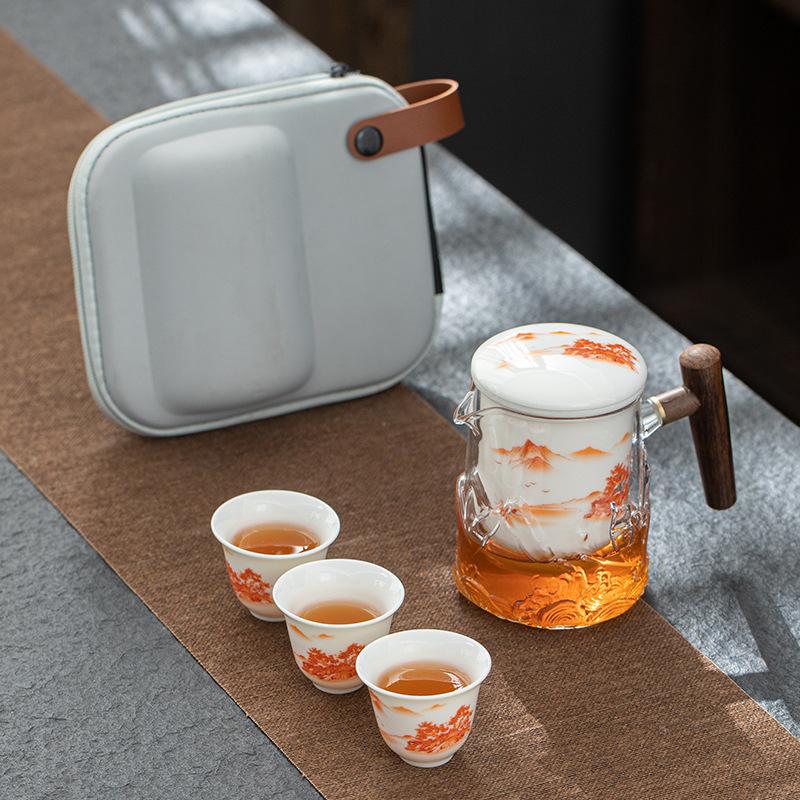 Travel Kung Fu Tea Set Glass Brewing Teapot Teacup Portable Bag Ceramic Kuaike Cup Outdoor One Pot Three Cups