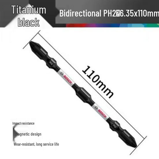 Bosch PH2 Magnetic Double-ended Phillips Screwdriver Bit with Extended Length for Electric and Air Screwdrivers.
