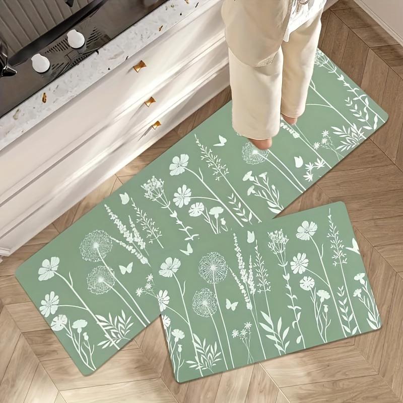 1 ks Kuchyňský koberec proti únavě, Minimalistický květinový potisk, Vodotěsný, Protiskluzový, Silný polstrovaný kuchyňský koberec, Vysoce odolná komfortní podložka pro stání do kuchyně