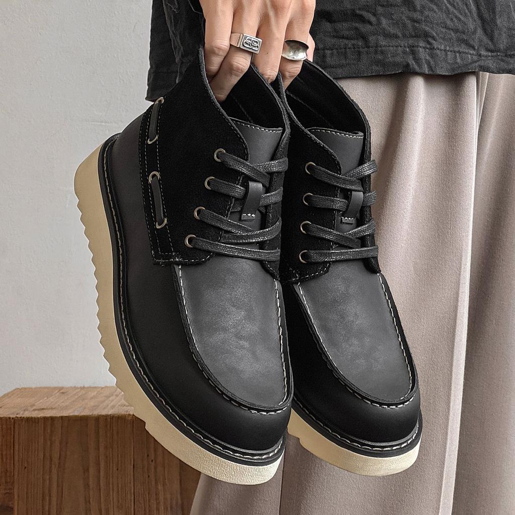 Modă 2025 Toamnă Nou Designer Cizme de Lucru pentru Bărbați Modă Casual Pantofi cu Platformă Bărbătesc Culoare Solidă Dantelă Cizme din Piele de Înaltă Calitate Bărbat