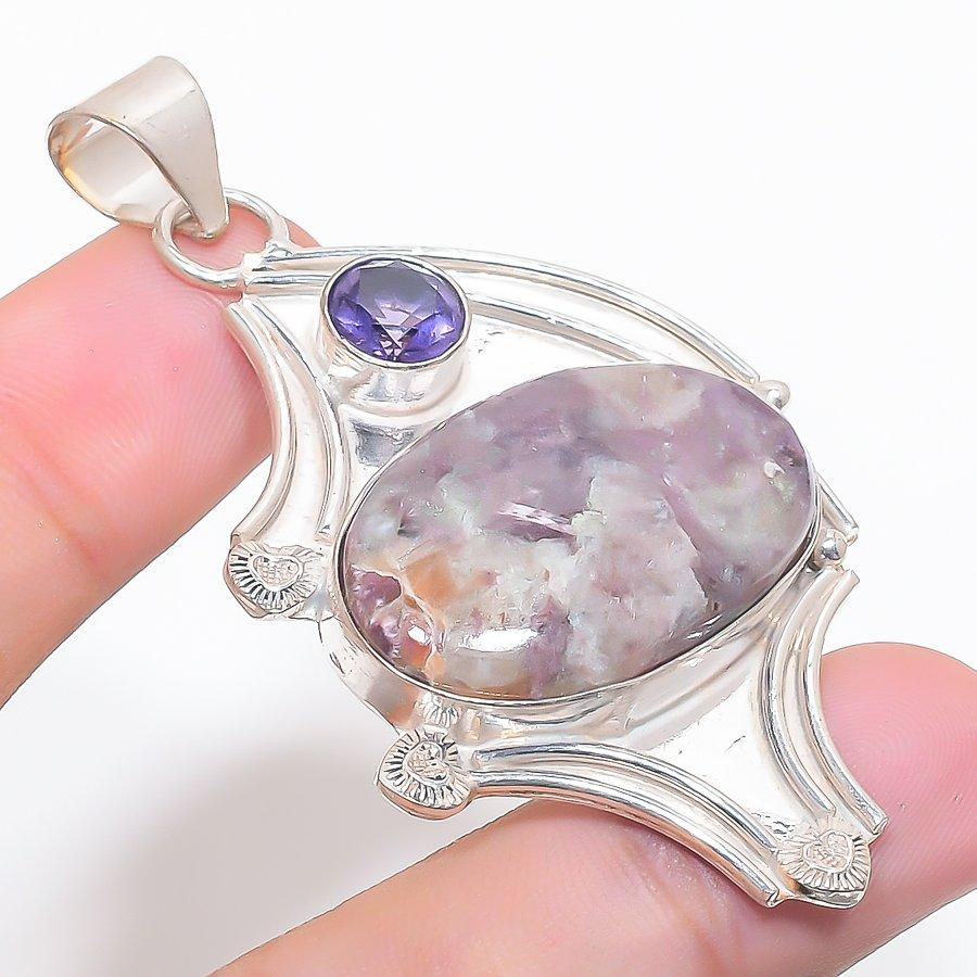 Natural Kammererite, Amethyst 925 Sterling Silver Jewelry Pendant 2.64" E4K51