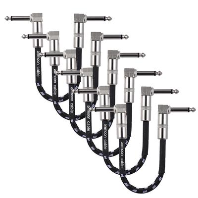 Ammoon 6 Pack Guitar Effect Pedal Instrument Patch Cable 15cm/ 0,5ft Long with 1/4 Inch 6,35mm Silver Right Angle Plug Black + White Woven Jacket