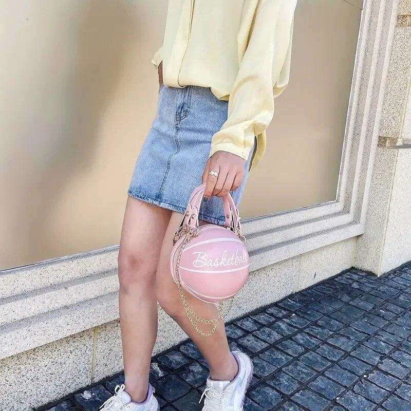 2024 New Fashionable Women's Shoulder Bag, Leather Chain Basketball Bag, Letter Printed Crossbody Bag