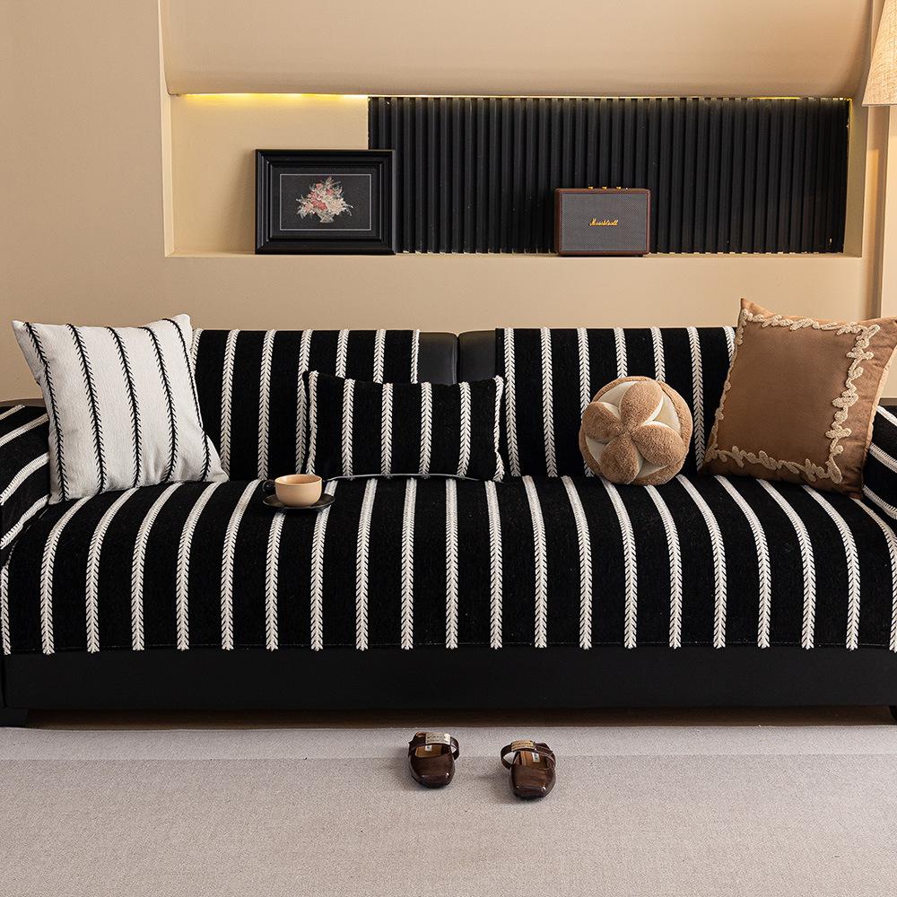 

Striped sofa cushions four seasons universal living room home decoration fixed non-slip cover cloth leather sitting cushions 70x70cm чёрный