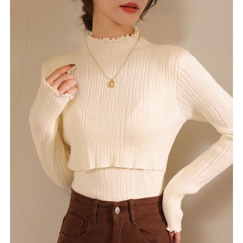 2024 Autumn/Winter Maternity Ruffle Neck Nursing Sweater - Stylish, Warm, Versatile Postpartum Wear