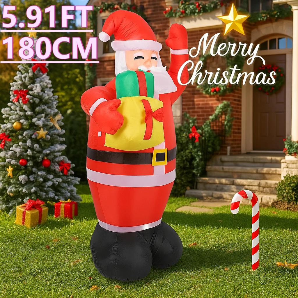 5.91FT LED Light Xmas Inflatable Santa Claus Toy Yard Party Decoration Home Decor Supplies Ornaments Christmas Holiday Gift
