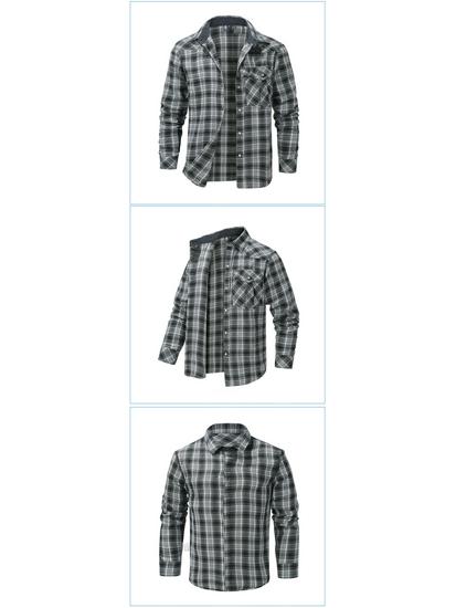 Autumn/Winter Denim Jacket with Turn-Down Collar and Flannel Plaid Shirt Coat