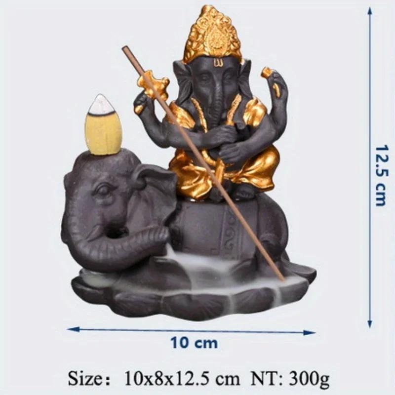 1pc Ganesha Backflow Incense Burner Handicrafts Incense Stick Holder Home Ornaments Purple Clay Censer (Without Incense)