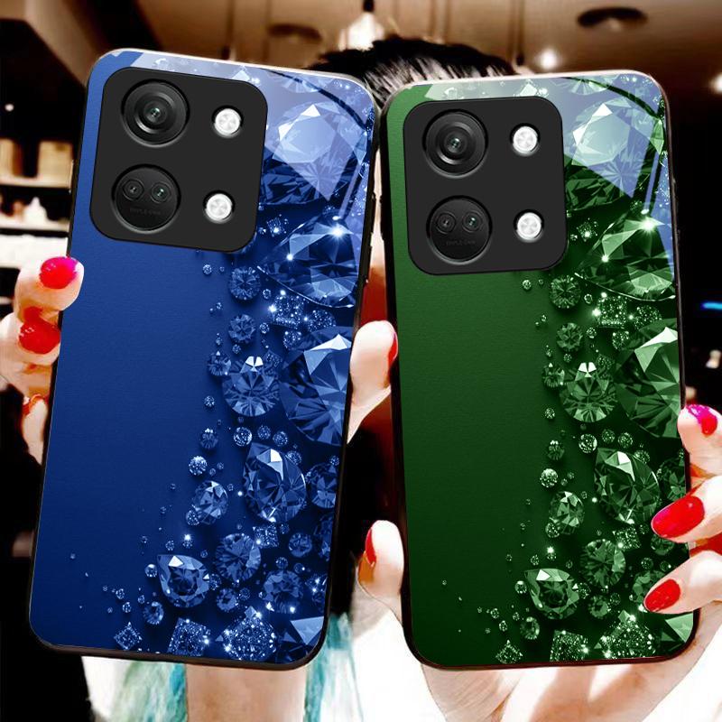 Full Diamonds For OnePlus Nord 3 5 6T 7 Pro 8 12 10T Reno8 Lite 5G 10R Nord N30 Hard Shell Tempered Glass Phone Case Black