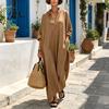 Women Summer Party Dress Maxi for Women, V-Neck Casual Oversized Boho Long Comfortable Daily Wear Dress, Sleeve Button Up Vacation Sundress