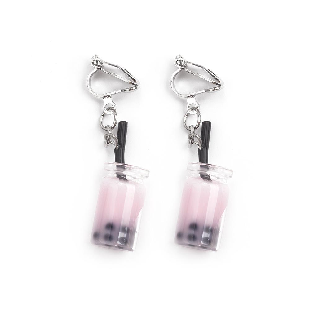 Simulation Bubble Tea Cup Painless Ear Clips, Personalized Fun Handmade Sweet Small Fresh Earrings
