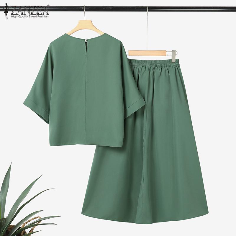 ZANZEA Bluză cu mâneci 3/4 pentru femei și fuste lungi, seturi de costume din două piese de vară